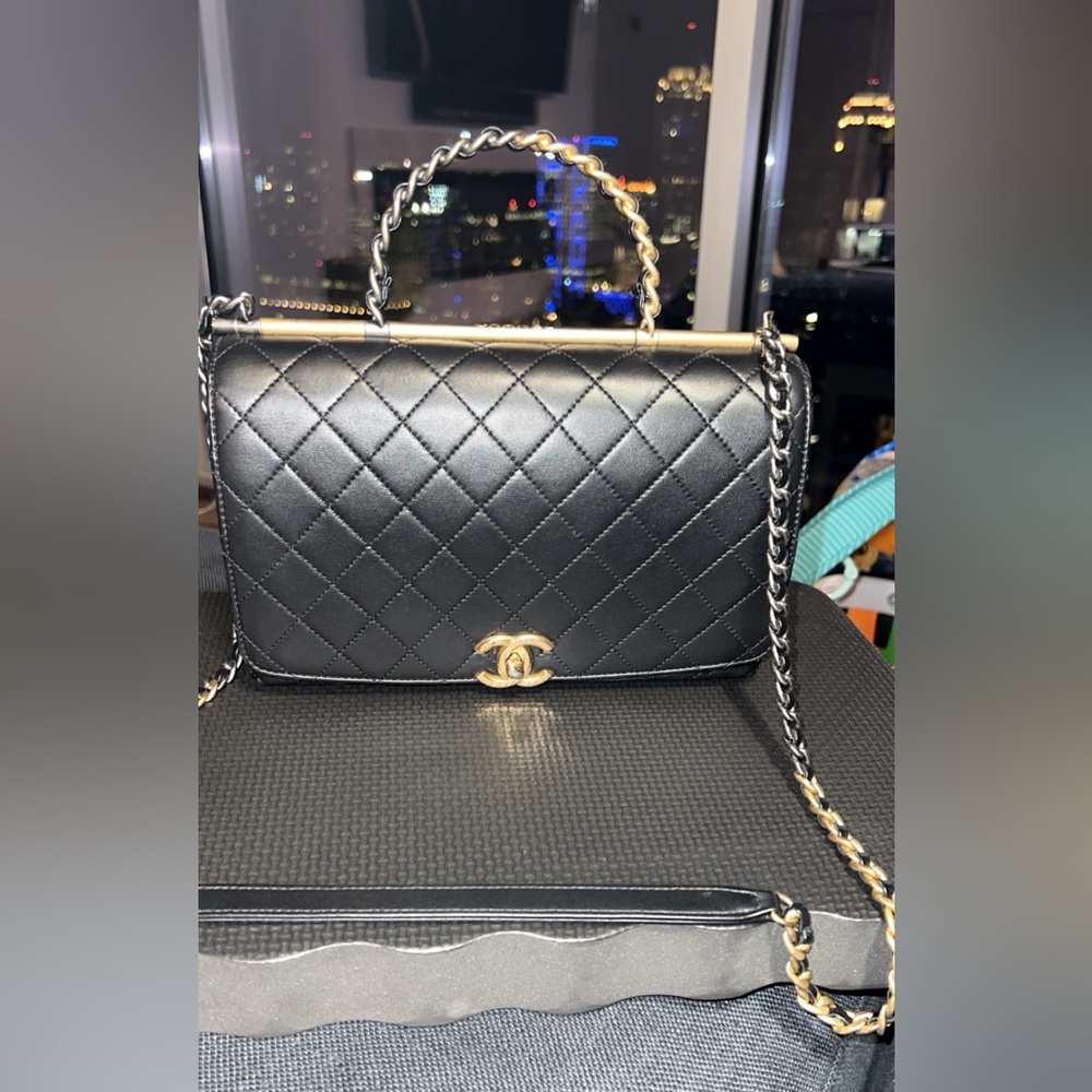 Limited edition Chanel classic silver & gold hardware black Quilted Leather Bag